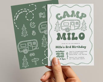 Happy Camper Birthday Invite Template, Boy Birthday Happy Camper Invitation, Editable 3rd Birthday Invite, Camping Birthday Any Age 248