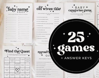 Minimalist Baby Shower Game Bundle, Retro Baby Shower Games, Modern Baby Shower Games Pack, Baby Shower Trivia, Fully Editable Download