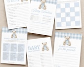 Blue Teddy Bear Baby Shower Games Bundle | Editable Canva Baby Shower Games | Boy Baby Shower Activities | 5x7 Printable Games 255