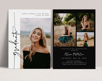 Minimalist Senior Announcement Card, Modern Graduation Announcement, Graduation Party Template, Multiple Photo Graduation Invite 707