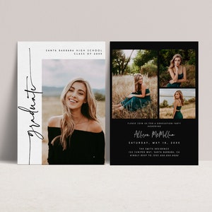 Minimalist Senior Announcement Card, Modern Graduation Announcement, Graduation Party Template, Multiple Photo Graduation Invite 707