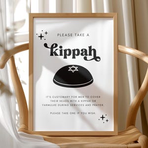 Editable Jewish Wedding Decor, Modern Kippot Sign Template, Yarmulke Basket, Jewish Wedding Ceremony, Bar Mitzvah Sign Download