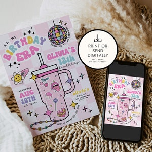 Trendy Tween Birthday Invitation In My Birthday Era, Groovy Retro Teen Girl Birthday Tumbler Friendship Bracelet Disco Instant Dowload Evite