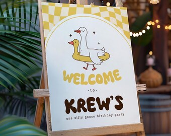 One Silly Goose Birthday Welcome Sign Template, Silly Goose First Birthday Sign, Boy 1st Birthday, Silly Goose Party Editable