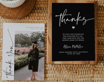 Minimalist Graduation Thank You Card, Modern Graduation Thank You, Graduation Party Template, Thank You Note Graduation Invite 707