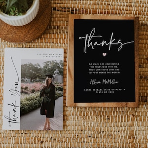 Minimalist Graduation Thank You Card, Modern Graduation Thank You, Graduation Party Template, Thank You Note Graduation Invite 707