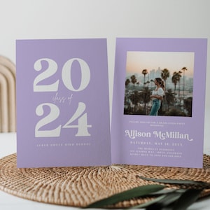 Lavender Graduation Invitation Template, Senior Graduation Announcement, Graduation Party Template, Multiple Photo Graduation Canva 707