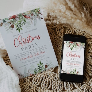 Editable Christmas Party Invitation, Holiday Greenery Christmas Party Invite, Christmas Party Printable Holiday Party Christmas Download 705