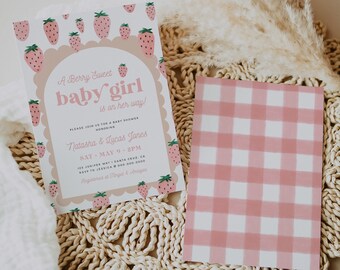 Berry Sweet Baby Shower Template, Strawberry Baby Shower Invite, Girl Baby Shower, Instant Download, Editable Template 180