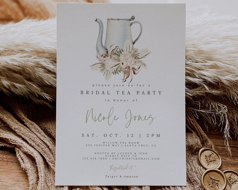 Bridal Shower Tea Party Invitation Editable Vintage Boho Bridal Shower Bridal Tea Shower printable bridal shower invitation