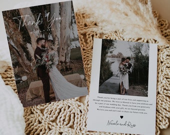 Wedding Photo Thank You Card Template, Modern Minimalist Wedding Thank You, Boho Dreamy Upload Your Photo, Instant Editable Download, 707
