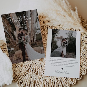 Wedding Photo Thank You Card Template, Modern Minimalist Wedding Thank You, Boho Dreamy Upload Your Photo, Instant Editable Download, 707