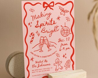 Making Spirits Bright Christmas Party Invitation Template Friendsmas Hand Drawn Festive Cocktail Xmas Holiday Invite Digital Canva Download