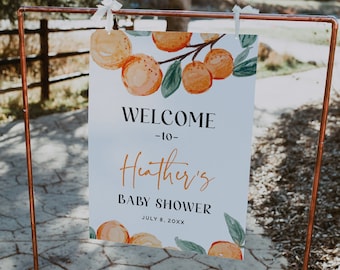 NORA Clementine Baby Shower Welcome Sign Template, Little Cutie Baby Shower Welcome Sign, Citrus Baby Shower Sign Gender Neutral Oranges