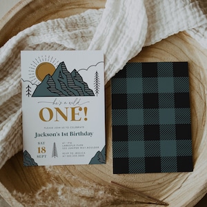 Editable Forest Birthday Invitation, Boy Birthday Invite, Mountain Outdoors birthday, Wilderness Instant Editable Template 159