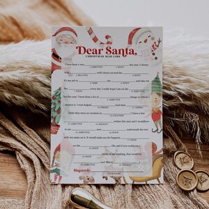 Juego de Mad Libs navideño para niños, divertido juego de vacaciones, plantilla imprimible con la carta "Querido Papá Noel", descarga instantánea, actividad navideña