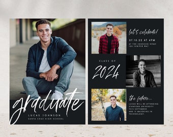 Graduation Invitation 2024 Template, Modern Graduation Announcement, Senior Graduation Party,  Boys Graduation Party Invite, 707