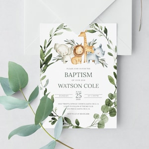 Convite de Batismo, Convite de Batismo de Animal da Selva, Convite de Batismo de Safári, Batismo de Menino, Modelo de Batismo, convite, modelo, 42