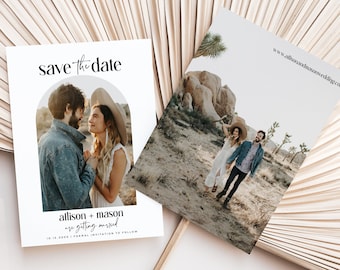 Boho Save the Date Template, Minimalist Wedding Date Card, Boho Arch Dreamy Upload Your Photo, Digital, Instant Editable Download, 707