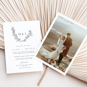 Plantilla de invitación de boda minimalista / Invitación de boda floral editable / Invitación de boda con foto / Boda moderna / Descarga instantánea / 128