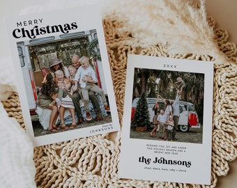 Photo Christmas Card Template, Arch Christmas Card, Boho Holiday Card, Minimalist Christmas Card, Merry Christmas, Editable Template