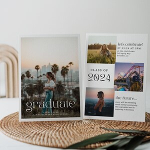 Moderne minimalistische Abschlussansage Canva-Vorlage, Boho-Abschlusseinladung, Abschlussfeier, Abschlusseinladung mit mehreren Fotos 707