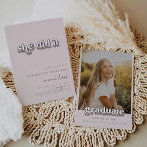 Blush Retro Graduation Announcement, Editable Graduation Party Invitation, Minimalist Arch Graduation Party Invite, Photo Graduation 707