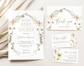 Boho Wildflower Baby Shower Invitation Set, Garden Flower Baby Shower Suite Shower Invitation Package Suite Baby Shower Instant Download 157