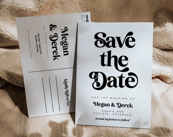 Retro Wedding Save The Date Template, Editable Save the Date Postcard, Modern Retro Save the Date Canva Template 707