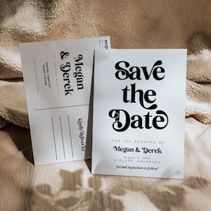 Retro Hochzeit Save the Date Vorlage, bearbeitbare Save the Date Postkarte, moderne Retro Save the Date Canva Vorlage 707
