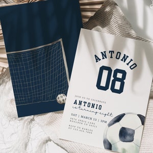 Sjabloon uitnodiging voetbalfeest moderne voetbaljongen verjaardagsfeestje elke leeftijd digitaal bewerkbaar canvassjabloon Boho