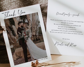 Minimalist Wedding Thank You Card, Photo Thank You Card Editable Template, Modern Wedding Thank You, Boho Wedding Thank You Card 707