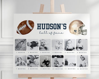 Football Birthday Monthly Photo Board, Football Party Decorations, Editable Template, INSTANT DOWNLOAD