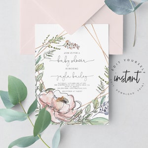 Baby Shower invitation, Garden Baby Shower Invitation, Floral Garden baby shower, invitation template, digital download printable, 68