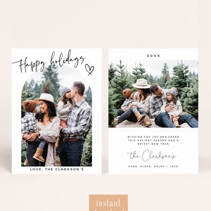 Modern Arch Photo Holiday Card Template, Boho Photo Christmas Card, Editable Simple Holiday Card Instant Download
