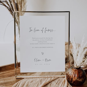 In Lieu of Favors Sign | Minimalist In Lieu of Favors Sign | Modern Minimalist Wedding | Charity Donation Sign | Editable Template | 707