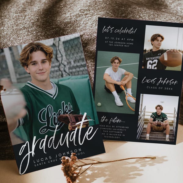 Graduation Invitation 2026 Template, Modern Graduation Announcement, Senior Graduation Party,  Boys Graduation Party Invite G2