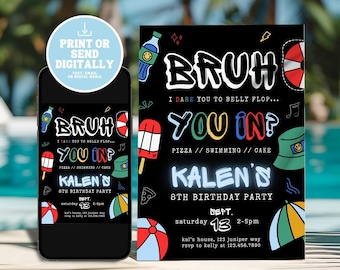 Boy Pool Birthday Party Invitation, Bruh Birthday Invitation, Bruhh It's My B Day Invite Tween Teenager Birthday Editable Summer Bday Theme
