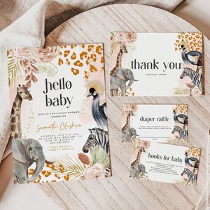 Boho Safari-Babyparty-Einladungsset, bearbeitbare Dschungeltier-Babyparty-Einladungsvorlage, Mädchen-Baby-Dusche-Paket, Sofort-Download, 181 Bild 1