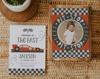 Two Fast Race Car Birthday Invitation, Editable Template Racing Car Birthday, Two Fast Red Race Car Photo Boy Birthday Instant Download 7135