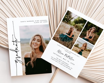 Senior Announcement Card, Minimalist Graduation Announcement, Graduation Party Template, Multiple Photo Graduation Invite 707