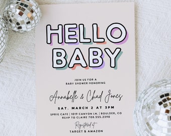 Hello Baby Minimalist Baby Shower Invitation, Neutral Baby Shower Invite Editable Template Modern Boho Baby Shower Invite, Gender Neutral