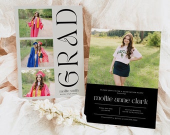 2024 Senior Announcement Card, Minimalist Graduation Announcement, Graduation Party Template, Multiple Photo Graduation Invite Canva 707