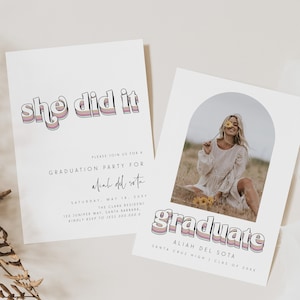 Retro Graduation Announcement, Graduation Party Invitation Template, Minimalist Arch Graduation Party Invite, Photo Graduation Invite 707