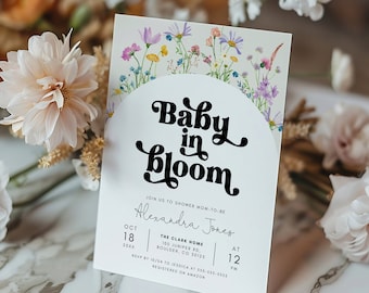 Baby In Bloom Invitation Template, Wildflower Baby Shower, Baby In Bloom Baby, Floral Invite, Spring, Summer, Editable, Evite Download