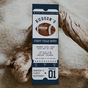 Football Ticket Birthday Invitation, First Year Down, Game On, Football Invite, Editable First birthday Invite Template, Boy Birthday Invite
