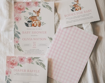Woodland Girl Baby Shower Invitation Set Woodland Animals Baby Shower Girl Baby Shower, Package woodland theme baby shower template 81