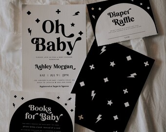 Oh Baby Groovy Baby Shower Template, Retro Baby Shower Invite Printable, Groovy Vibe Gender Neutral, Instant Editable Template