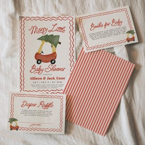Merry Little Baby Shower Bundle, Christmas Baby Shower, Books for Baby, Diaper Raffle Winter Baby Shower Cozy Car Editable template 192 image 1