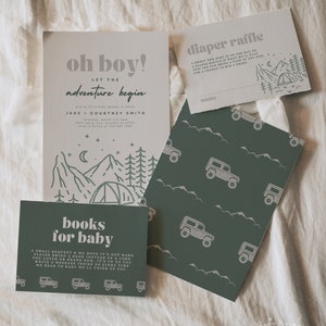 Lascia che l'avventura abbia inizio Baby Shower, Oh Boy Baby Shower Invite, Tema Campeggio Modello Digitale Modificabile DOWNLOAD IMMEDIATO